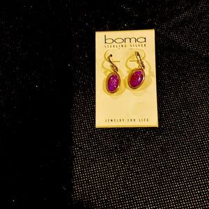 Purple inset, gold earrings